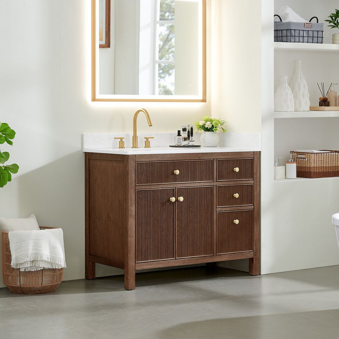 Lala 42" Single Bathroom Vanity with Grain White Engineered Stone Countertop without Mirror